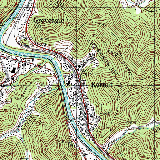 Topographic Map of Town of Kermit, WV