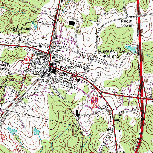 Topographic Map of Town of Keysville, VA