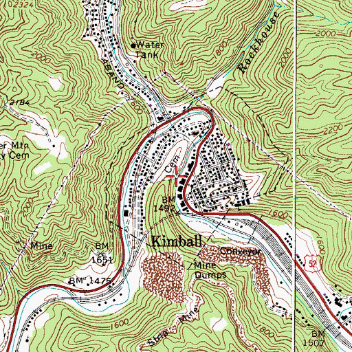 Topographic Map of Town of Kimball, WV