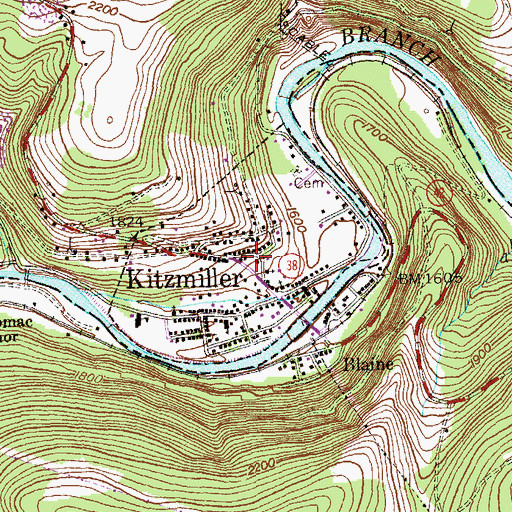 Topographic Map of Town of Kitzmiller, MD