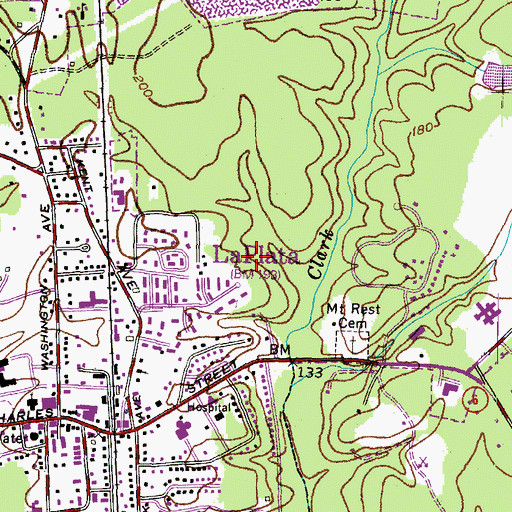 Topographic Map of Town of La Plata, MD