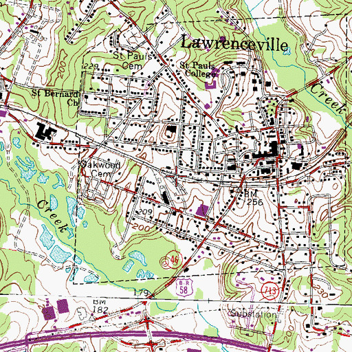 Topographic Map of Town of Lawrenceville, VA