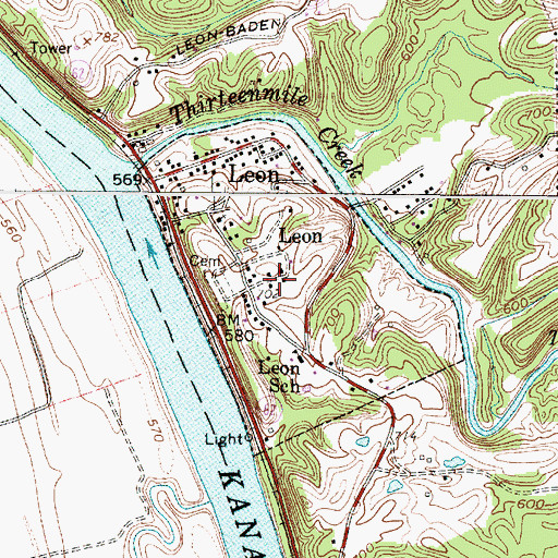 Topographic Map of Town of Leon, WV