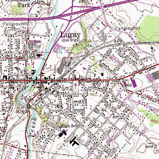 Topographic Map of Town of Luray, VA