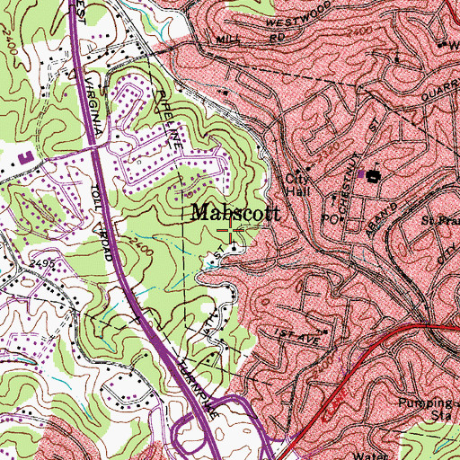 Topographic Map of Town of Mabscott, WV