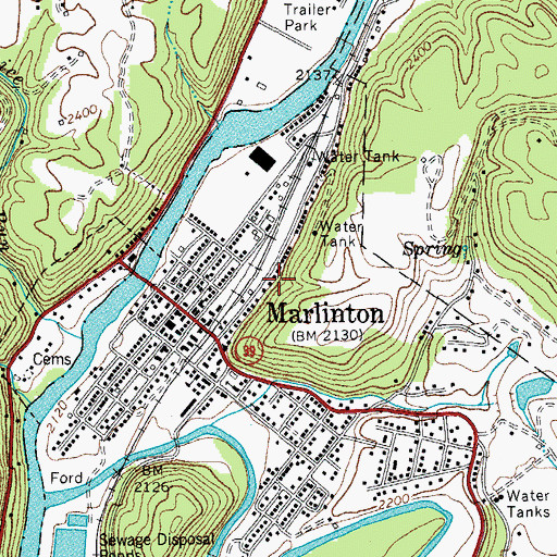 Topographic Map of Town of Marlinton, WV