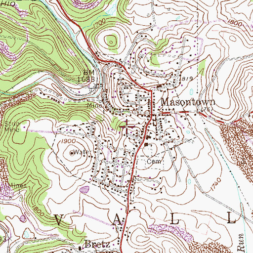 Topographic Map of Town of Masontown, WV