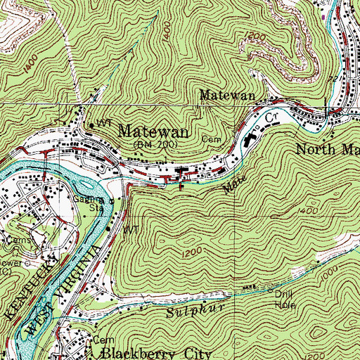 Topographic Map of Town of Matewan, WV