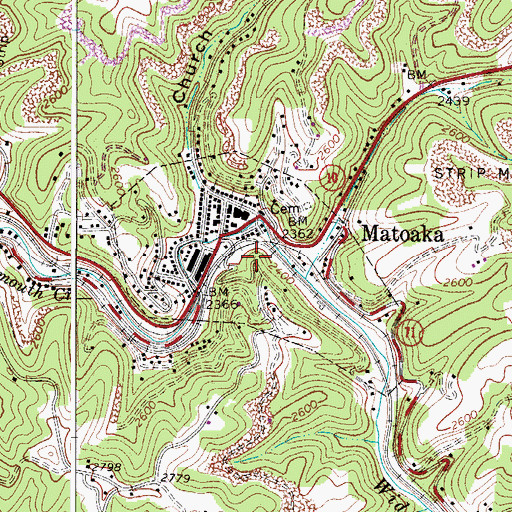 Topographic Map of Town of Matoaka, WV