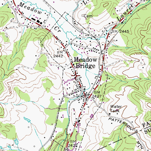 Topographic Map of Town of Meadow Bridge, WV