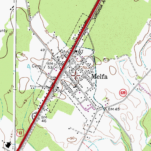 Topographic Map of Town of Melfa, VA