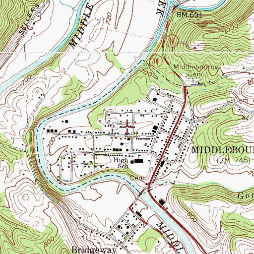 Topographic Map of Town of Middlebourne, WV