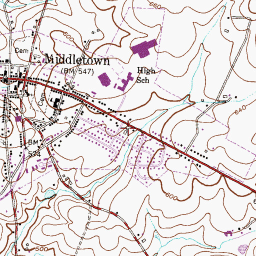 Topographic Map of Town of Middletown, MD