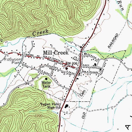 Topographic Map of Town of Mill Creek, WV