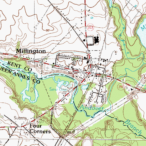 Topographic Map of Town of Millington, MD