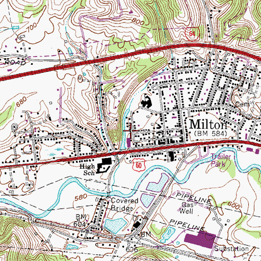 Topographic Map of Town of Milton, WV