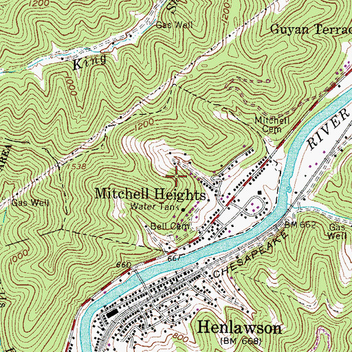 Topographic Map of Town of Mitchell Heights, WV
