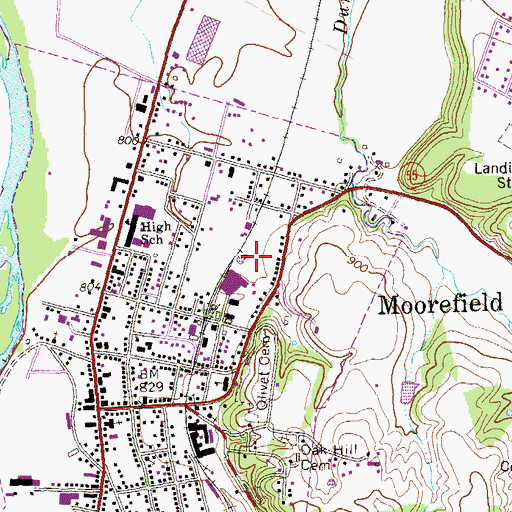 Topographic Map of Town of Moorefield, WV