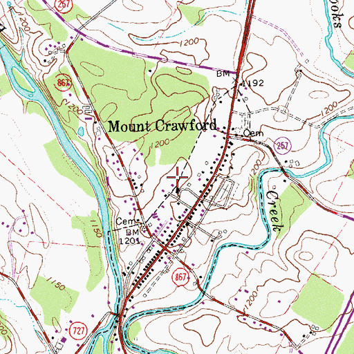 Topographic Map of Town of Mount Crawford, VA
