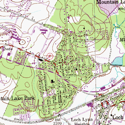 Topographic Map of Town of Mountain Lake Park, MD