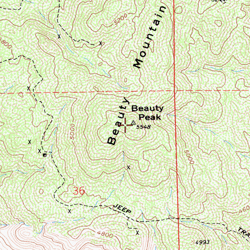 Topographic Map of Beauty Peak, CA