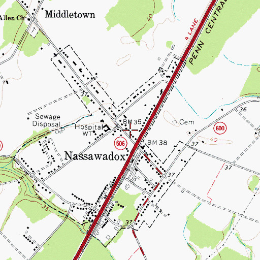 Topographic Map of Town of Nassawadox, VA