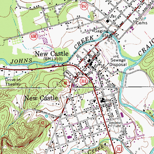 Topographic Map of Town of New Castle, VA