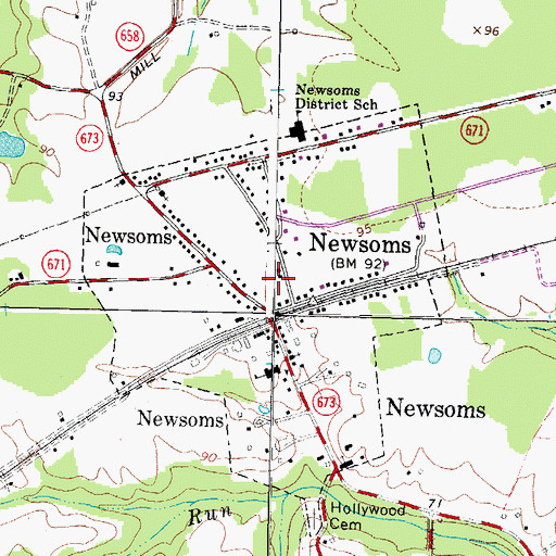 Topographic Map of Town of Newsoms, VA