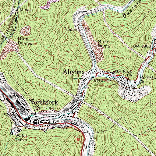 Topographic Map of Town of Northfork, WV