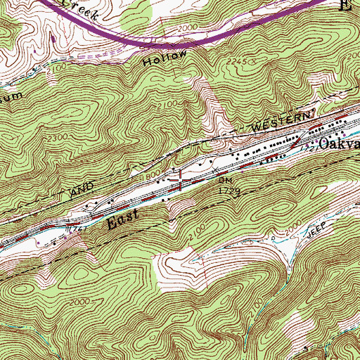Topographic Map of Town of Oakvale, WV