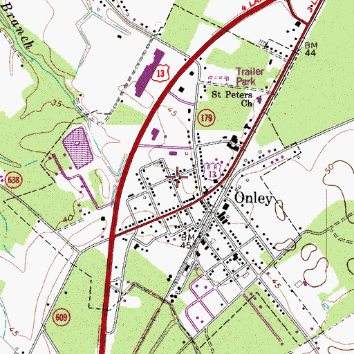 Topographic Map of Town of Onley, VA