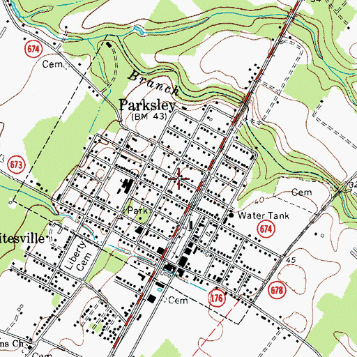 Topographic Map of Town of Parksley, VA