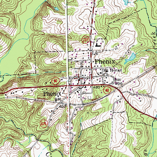 Topographic Map of Town of Phenix, VA