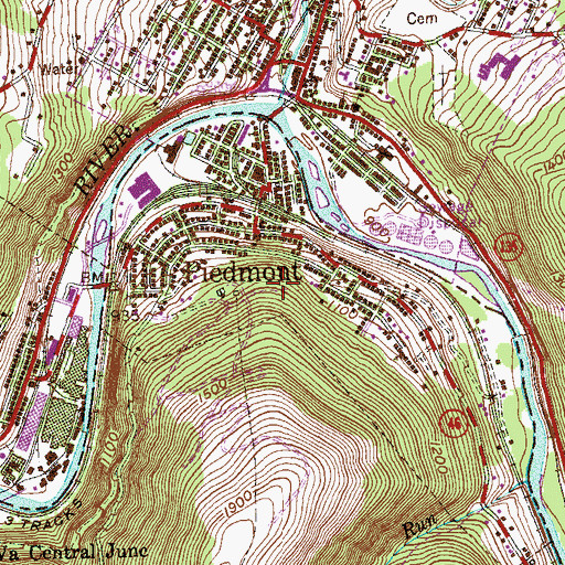 Topographic Map of Town of Piedmont, WV