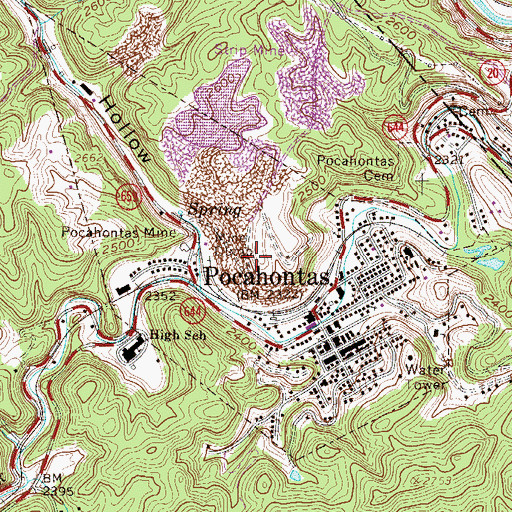 Topographic Map of Town of Pocahontas, VA