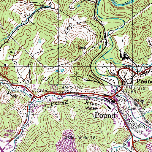 Topographic Map of Town of Pound, VA