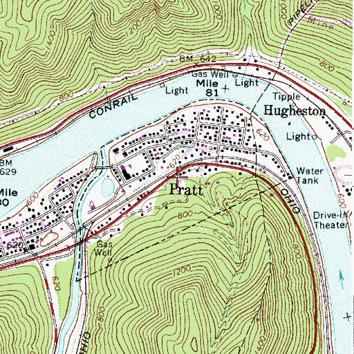 Topographic Map of Town of Pratt, WV