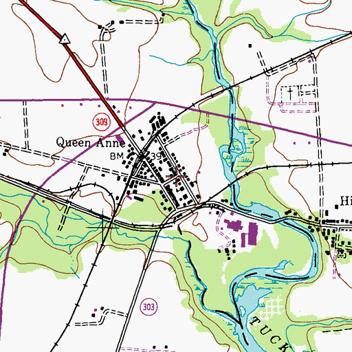 Topographic Map of Town of Queen Anne, MD