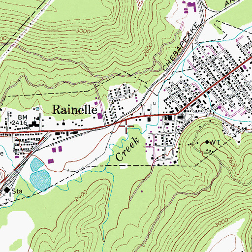 Topographic Map of Town of Rainelle, WV