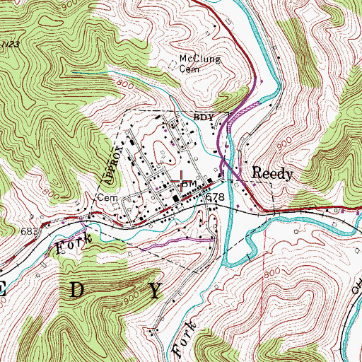 Topographic Map of Town of Reedy, WV