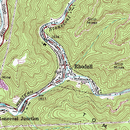 Topographic Map of Town of Rhodell, WV