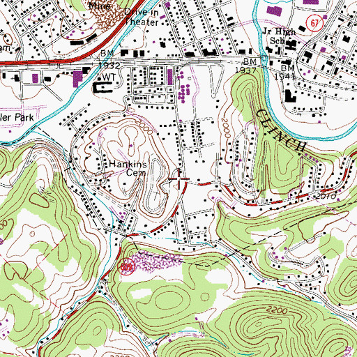 Topographic Map of Town of Richlands, VA