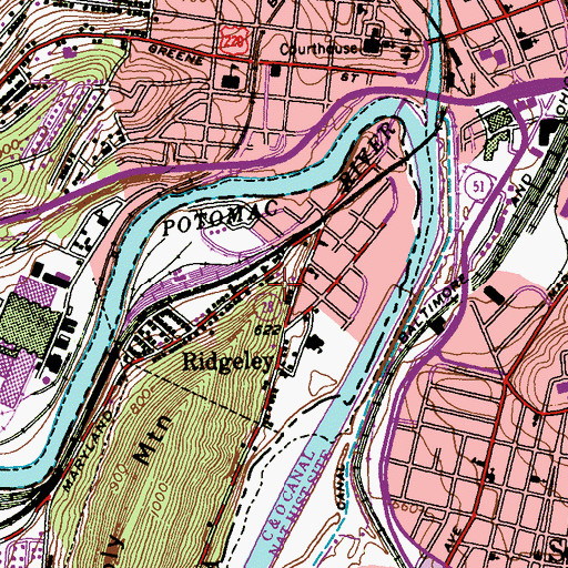 Topographic Map of Town of Ridgeley, WV