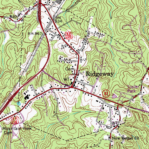 Topographic Map of Town of Ridgeway, VA