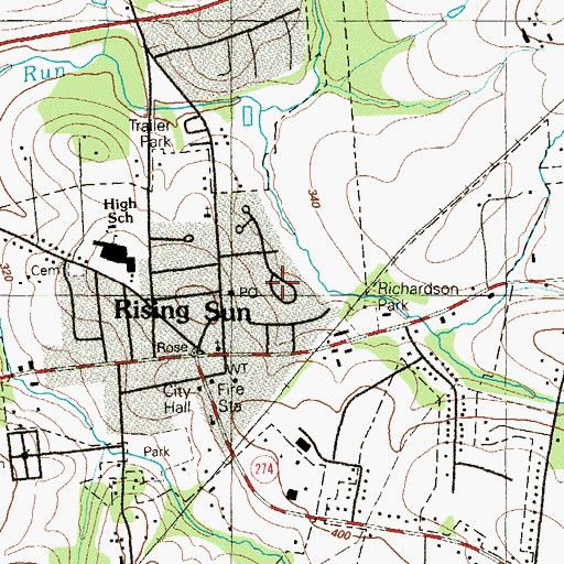 Topographic Map of Town of Rising Sun, MD