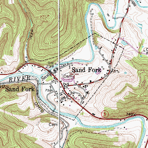 Topographic Map of Town of Sand Fork, WV