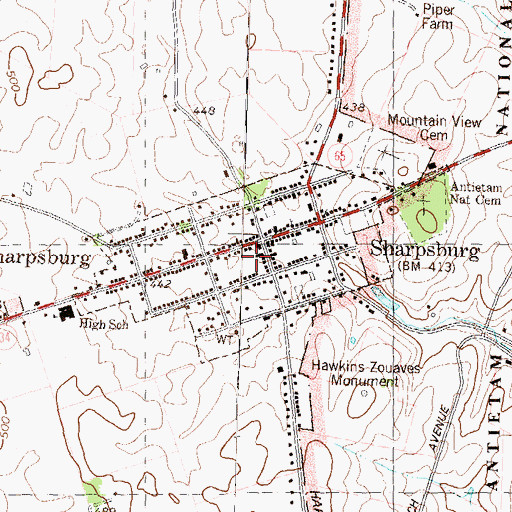 Topographic Map of Town of Sharpsburg, MD
