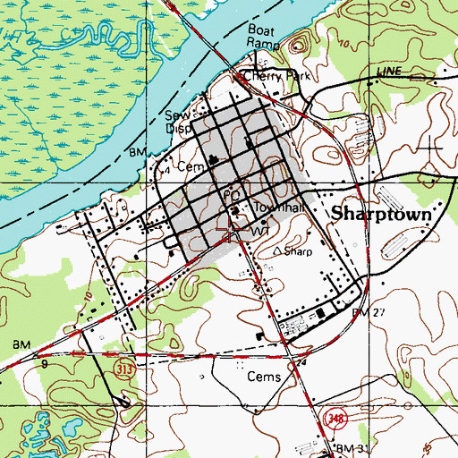 Topographic Map of Town of Sharptown, MD