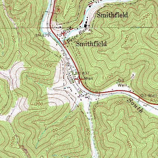 Topographic Map of Town of Smithfield, WV