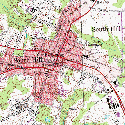 Topographic Map of Town of South Hill, VA
